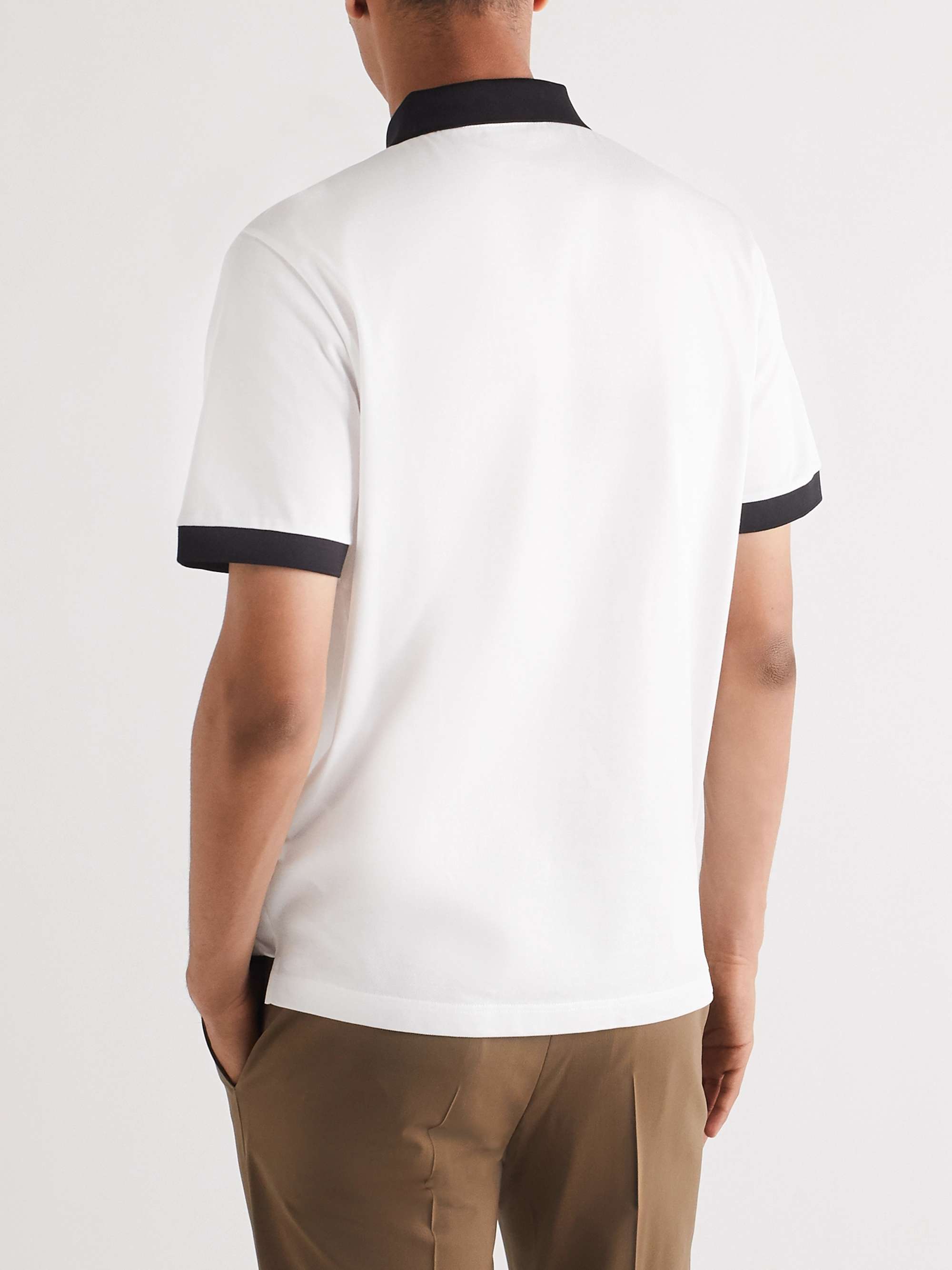 PRADA Slim-Fit Logo-Appliquéd Contrast-Tipped Cotton-Piqué Polo Shirt