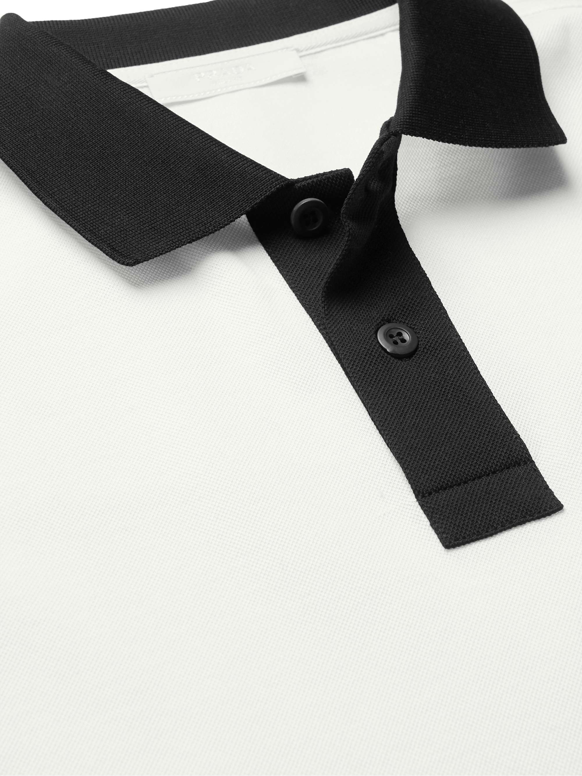 PRADA Slim-Fit Logo-Appliquéd Contrast-Tipped Cotton-Piqué Polo Shirt