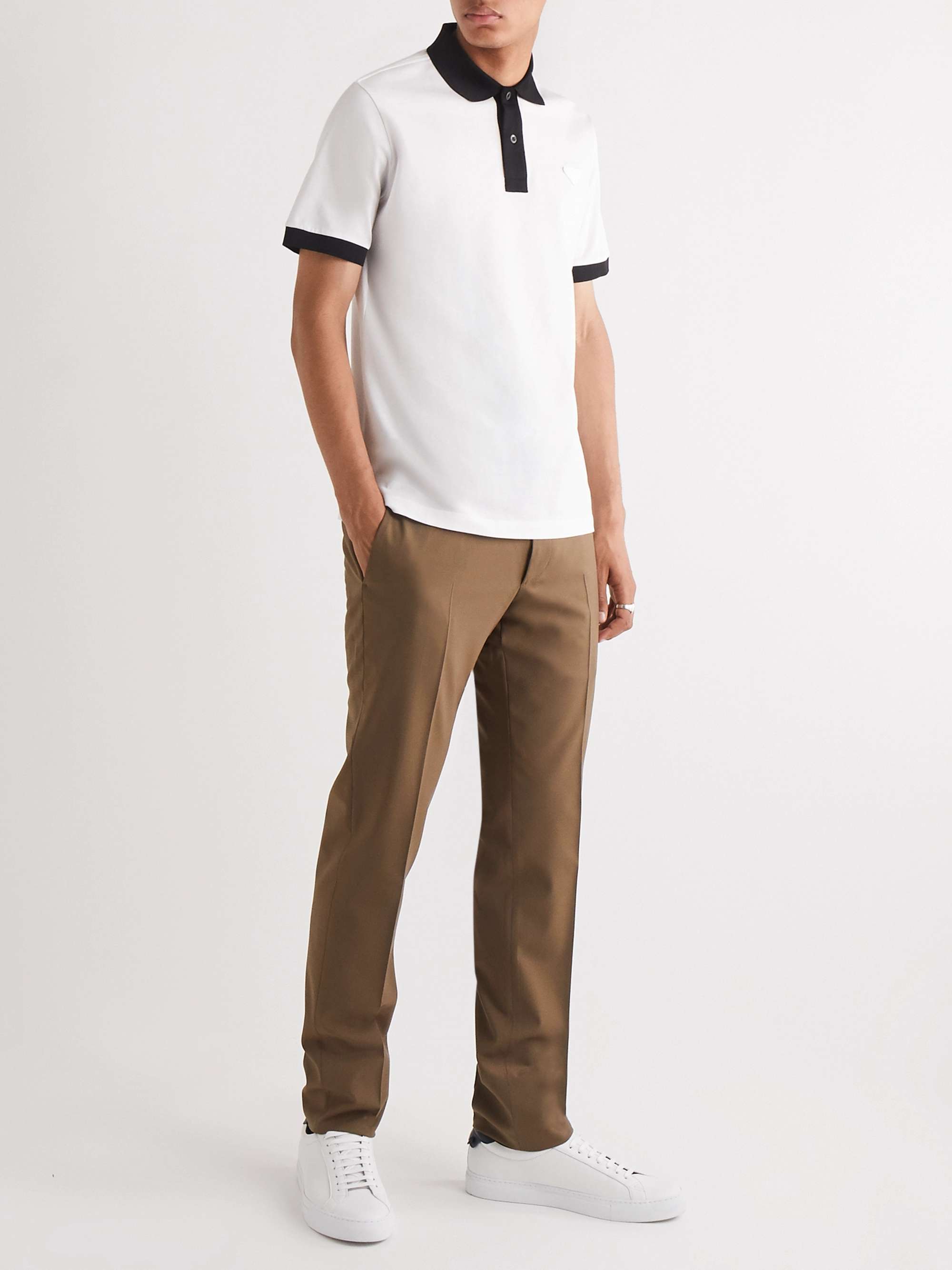 PRADA Slim-Fit Logo-Appliquéd Contrast-Tipped Cotton-Piqué Polo Shirt