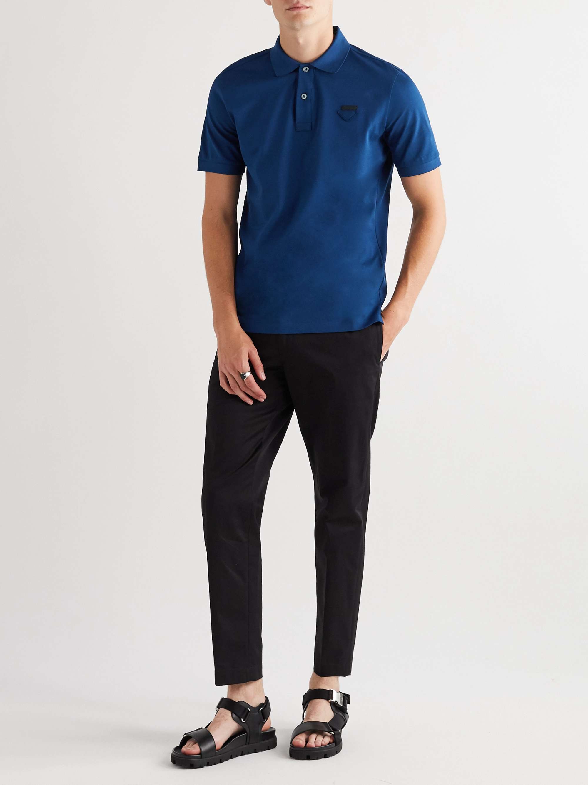 PRADA Logo-Appliquéd Cotton-Piqué Polo Shirt
