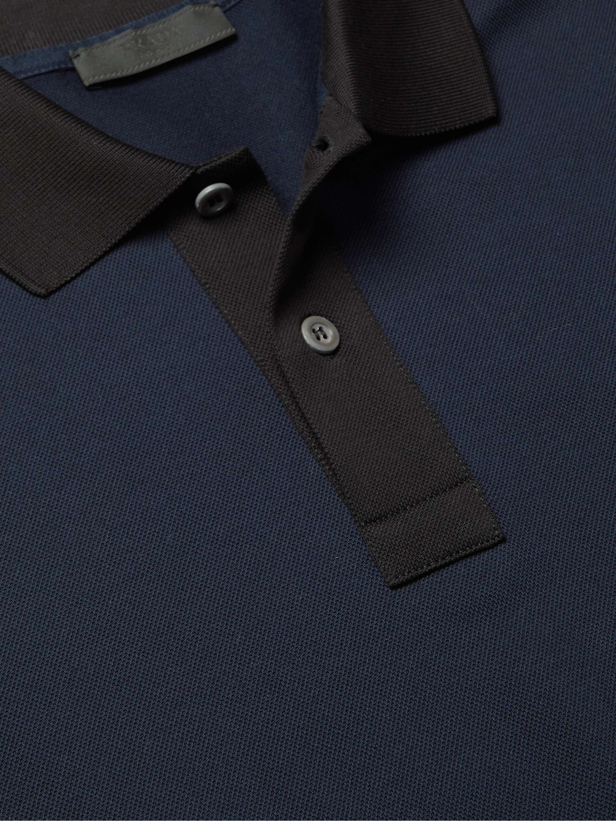 PRADA Slim-Fit Logo-Appliquéd Contrast-Tipped Cotton-Piqué Polo Shirt