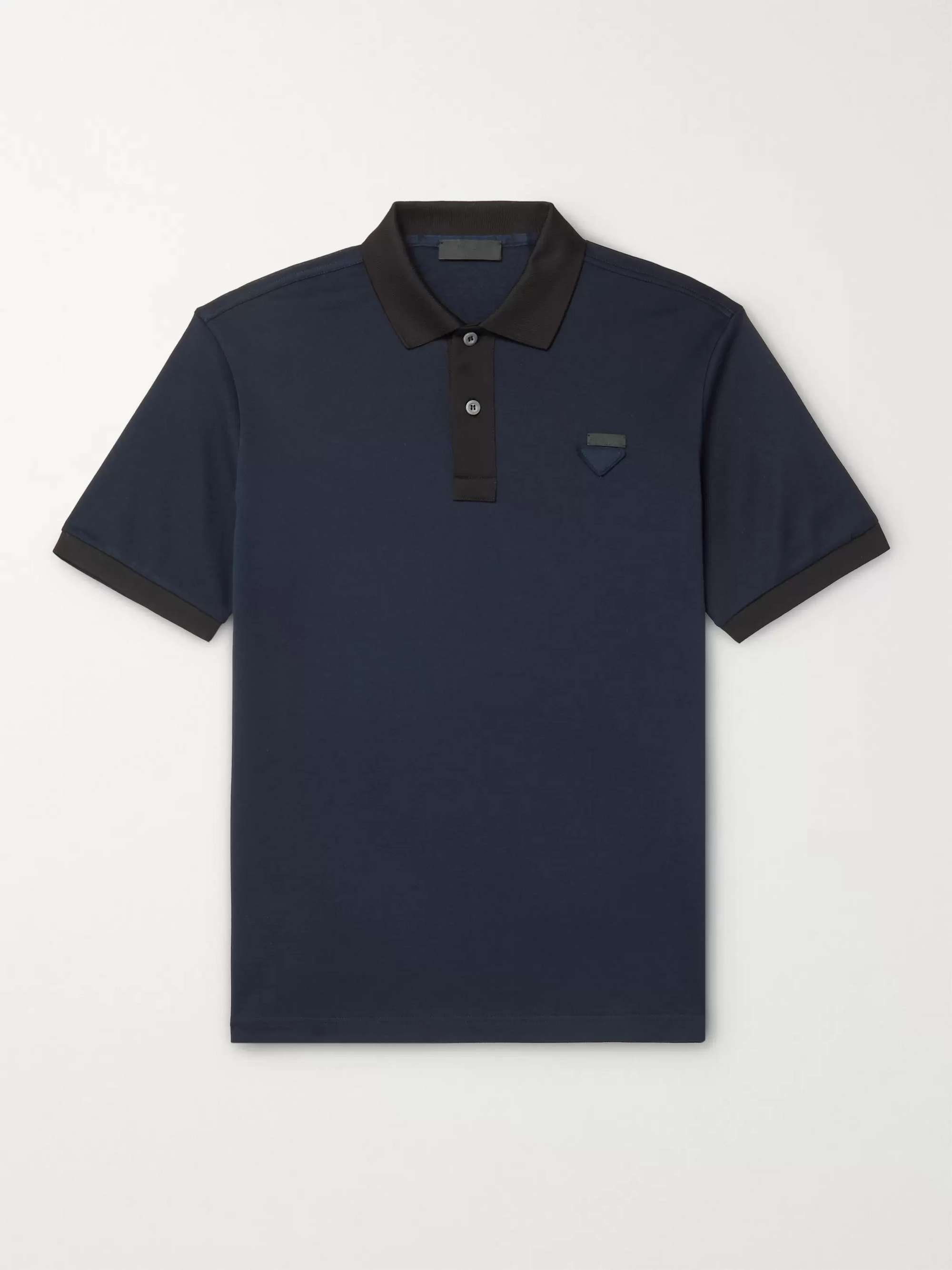 PRADA Slim-Fit Logo-Appliquéd Contrast-Tipped Cotton-Piqué Polo Shirt ...