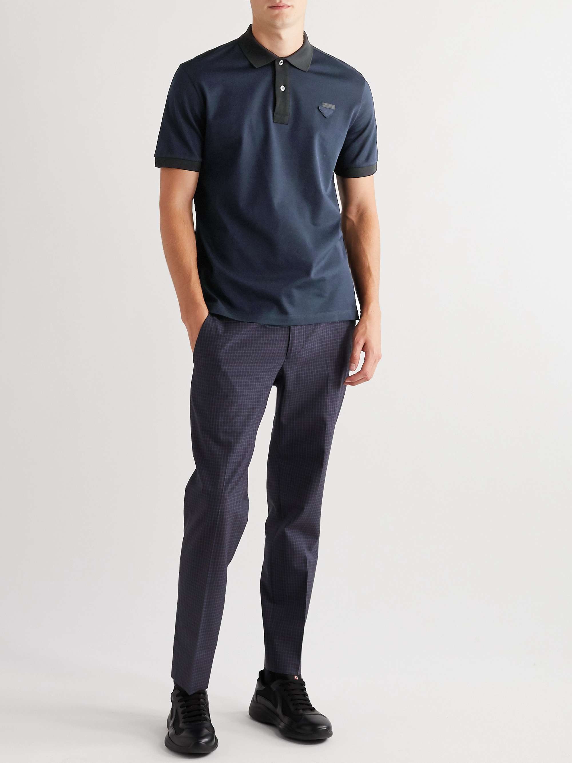 PRADA Slim-Fit Logo-Appliquéd Contrast-Tipped Cotton-Piqué Polo Shirt