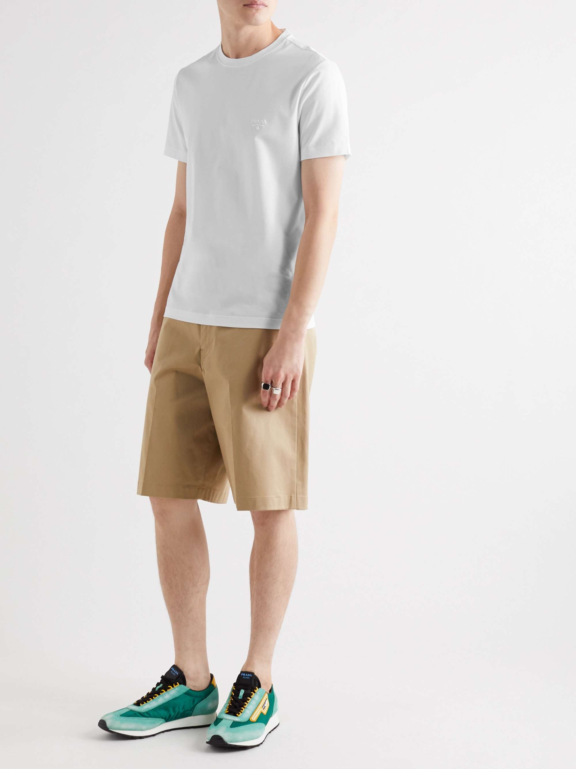 PRADA Slim-Fit Logo-Embroidered Stretch-Cotton Jersey T-Shirt