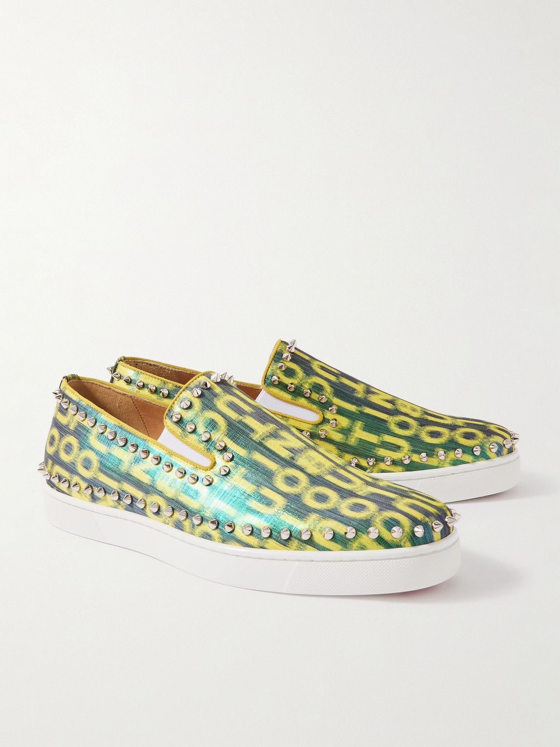  Christian Louboutin - Pik Boat Spiked Glittered Logo-print Canvas Slip-on Sneakers - Men - Yellow - Eu 41 