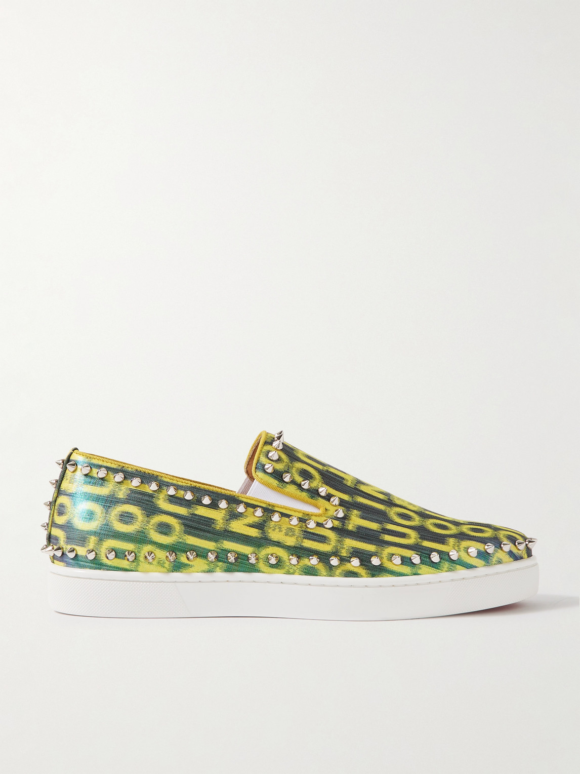 Christian Louboutin Pik Boat Spiked Glittered Logo-Print Canvas Slip-On Sneakers - Men