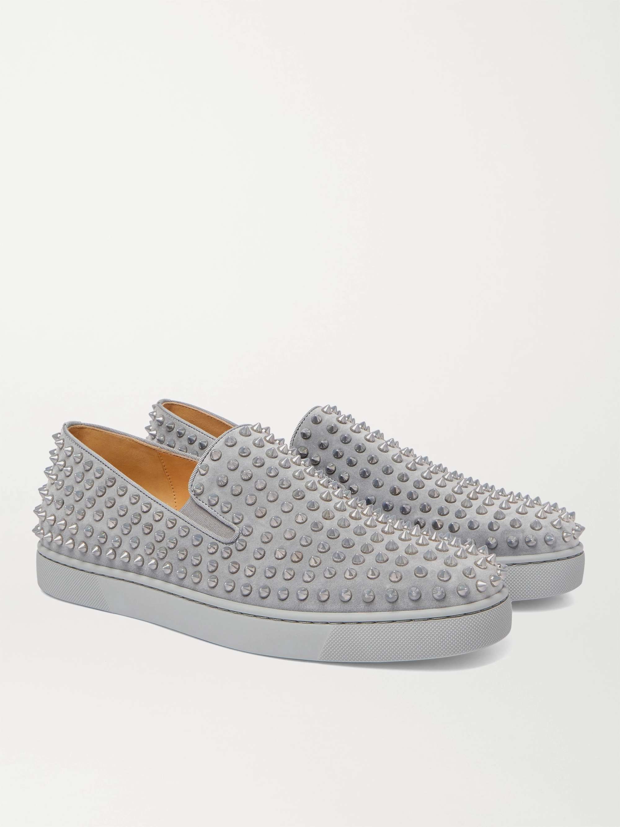 CHRISTIAN LOUBOUTIN Roller-Boat Spiked Suede Slip-On Sneakers | MR