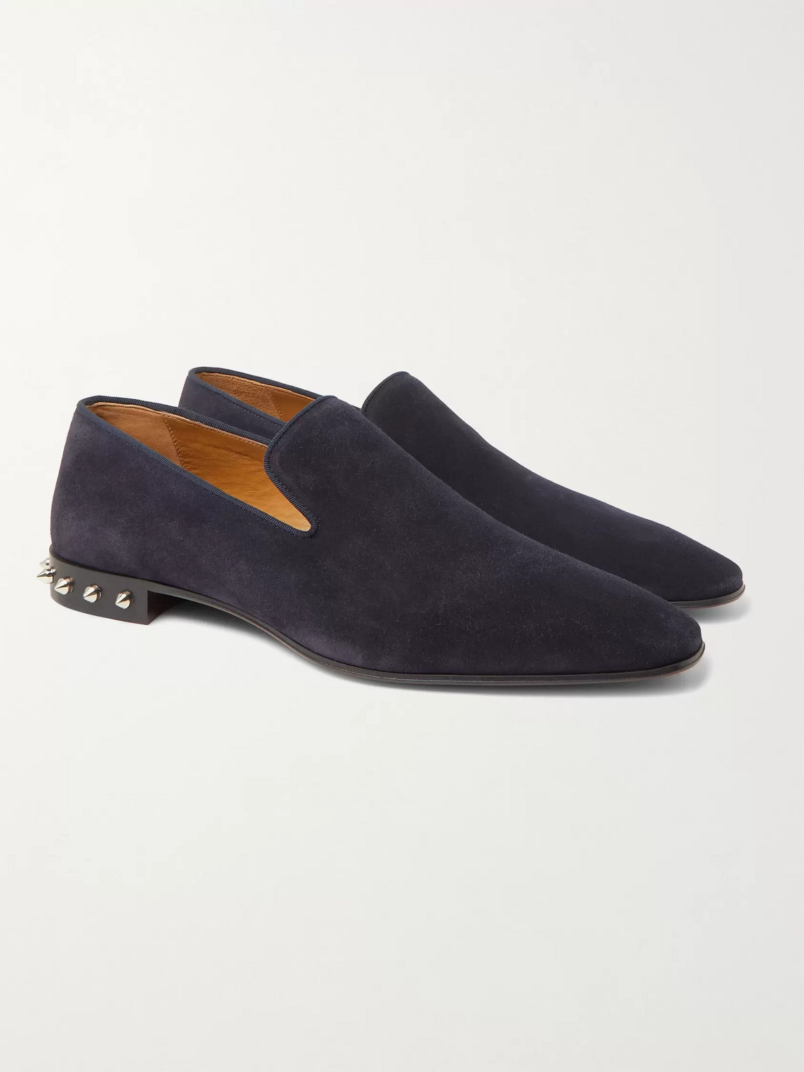 Shop Christian Louboutin Spiked Suede Loafers In Blue