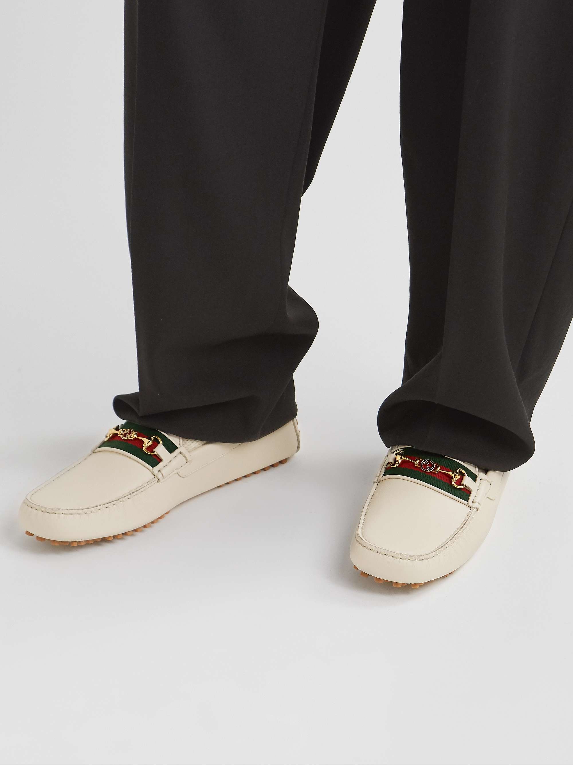 GUCCI Ayrton Webbing-Trimmed Horsebit Leather Driving Shoes