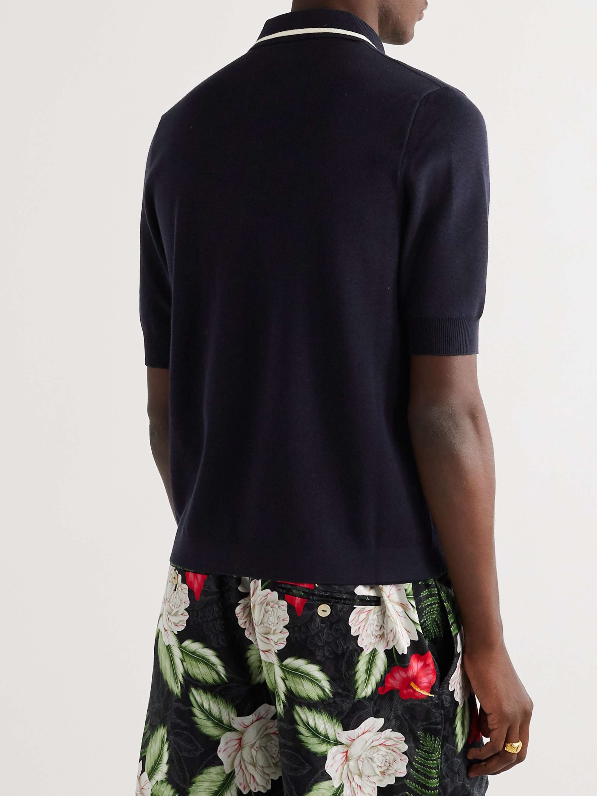 GUCCI Contrast-Tipped Webbing-Trimmed Cotton Polo Shirt