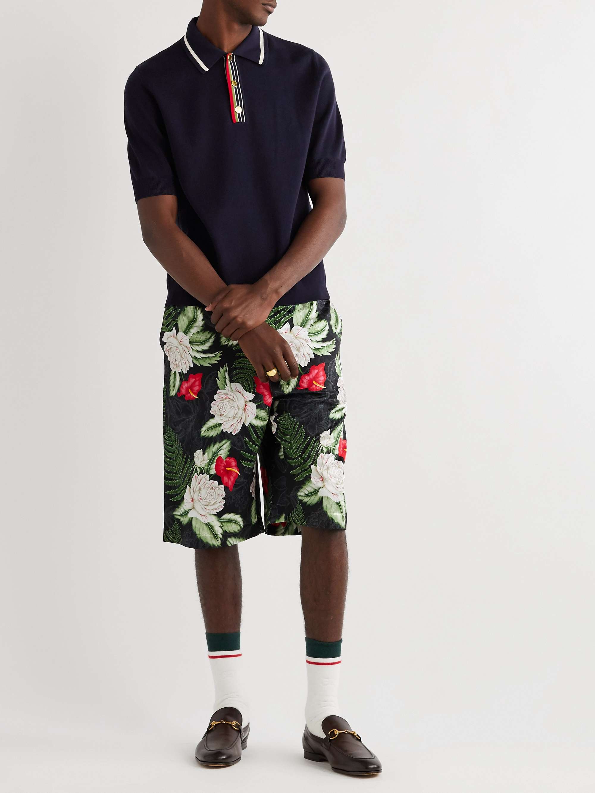 GUCCI Contrast-Tipped Webbing-Trimmed Cotton Polo Shirt