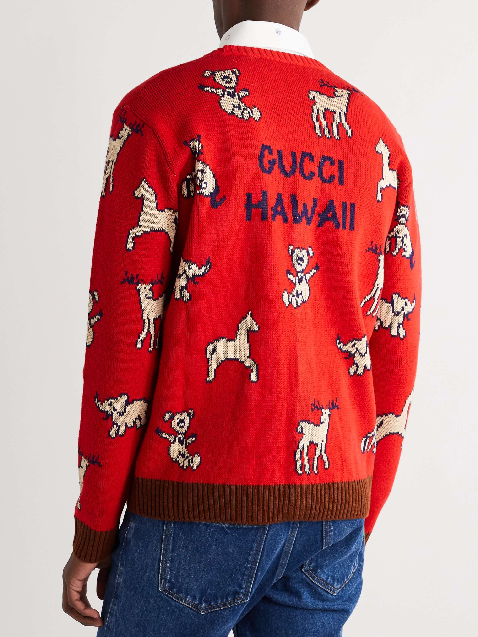 GUCCI Intarsia Wool and Cotton-Blend Cardigan