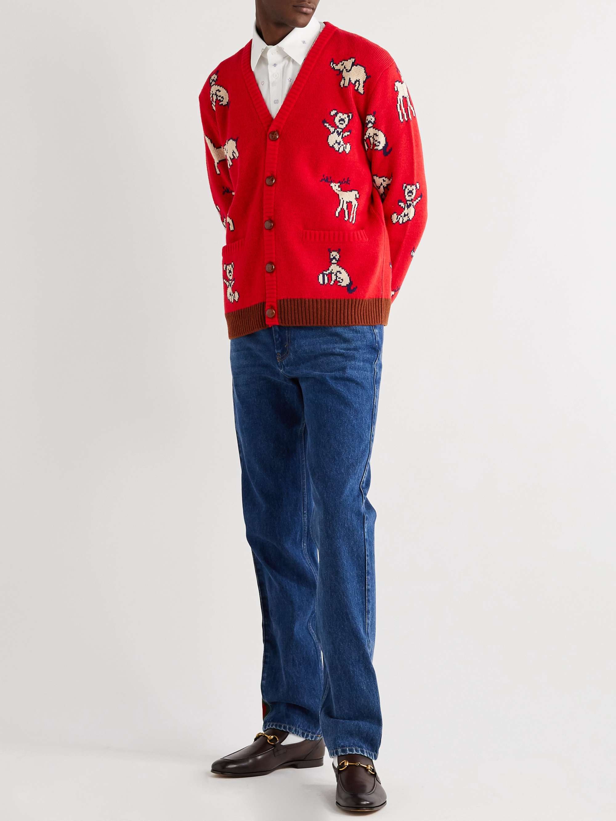 GUCCI Intarsia Wool and Cotton-Blend Cardigan