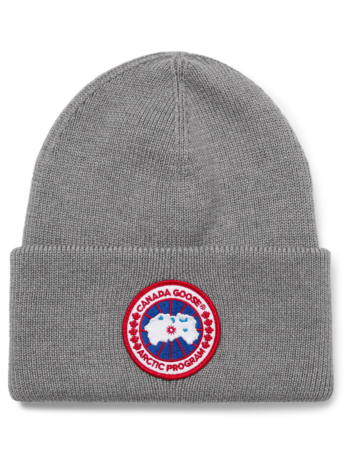 Canada Goose Logo-appliquéd Merino Wool Beanie In Gray