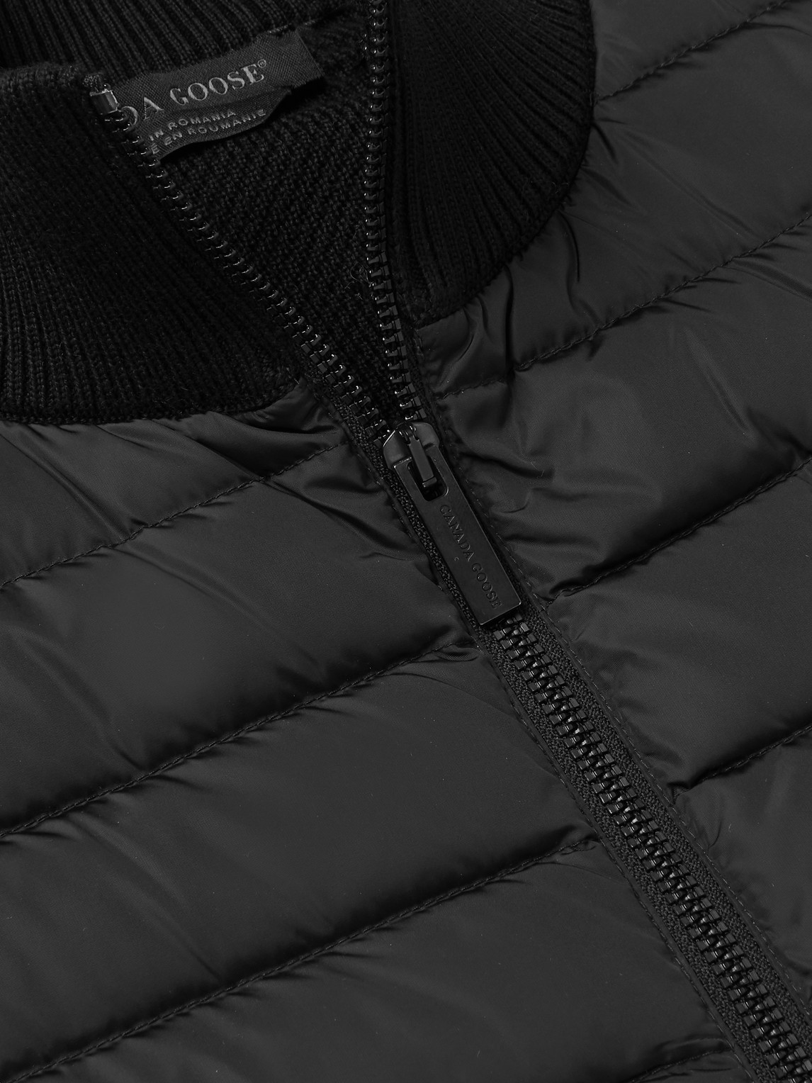 Shop Canada Goose Hybridge Slim-fit Merino Wool And Quilted Nylon Down Gilet In Black