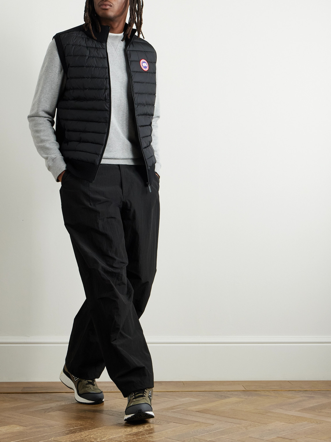 Shop Canada Goose Hybridge Slim-fit Merino Wool And Quilted Nylon Down Gilet In Black