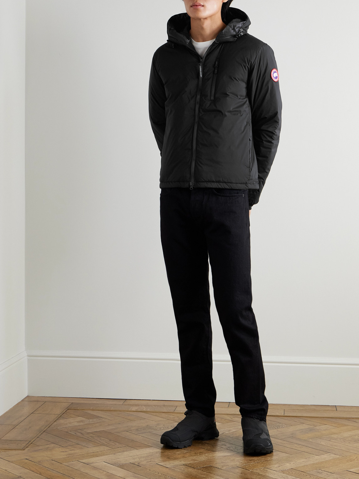 Shop Canada Goose Lodge Slim-fit Nylon-ripstop Hooded Down Jacket In Black