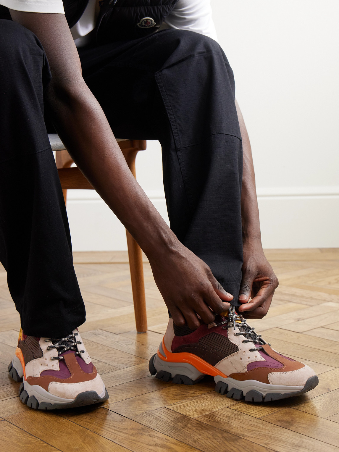 Moncler Leave No Trace Leather, Suede And Mesh Sneakers In Multi