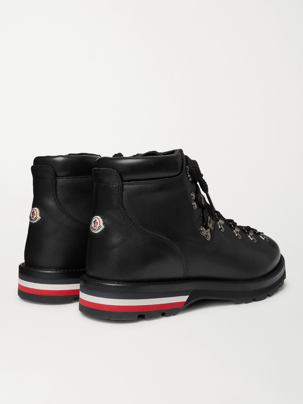 Shop Moncler Striped Full-grain Leather Boots In Black