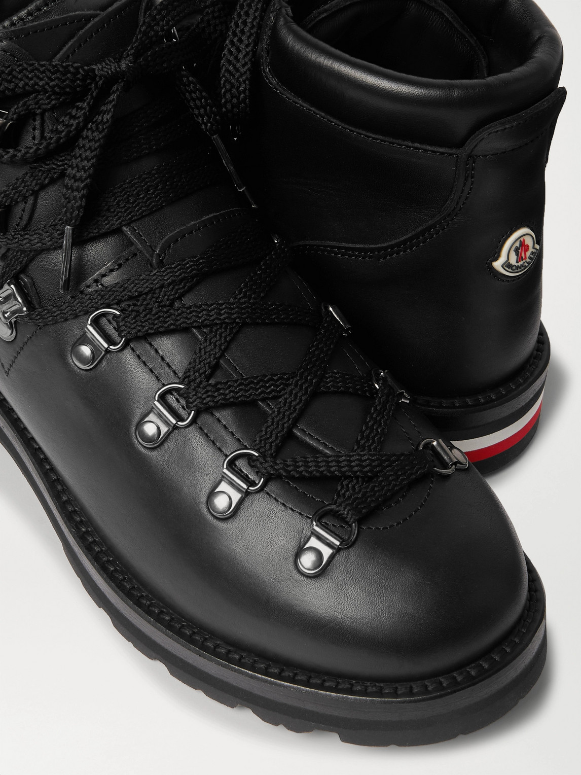 Shop Moncler Striped Full-grain Leather Boots In Black