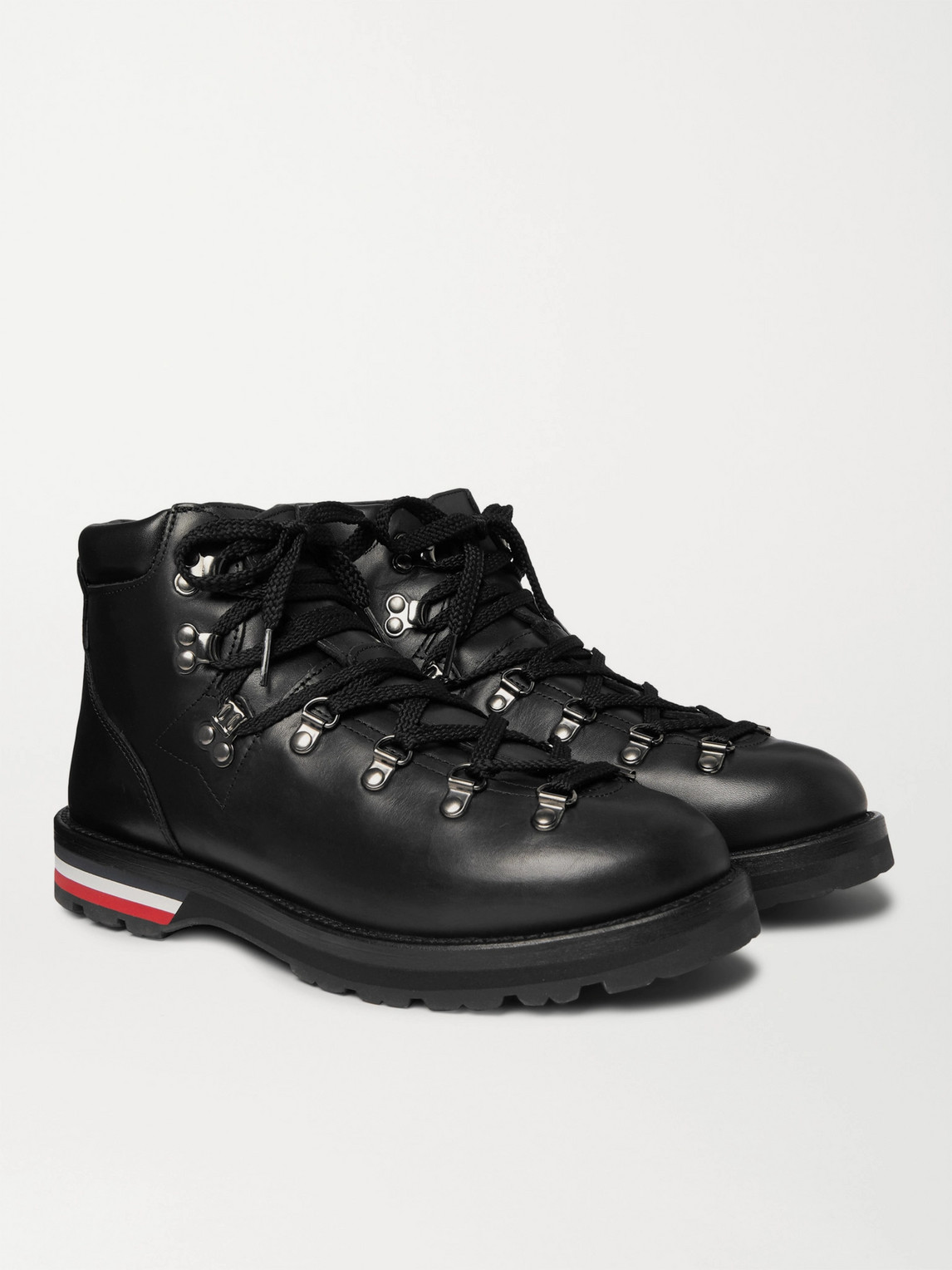 Shop Moncler Striped Full-grain Leather Boots In Black