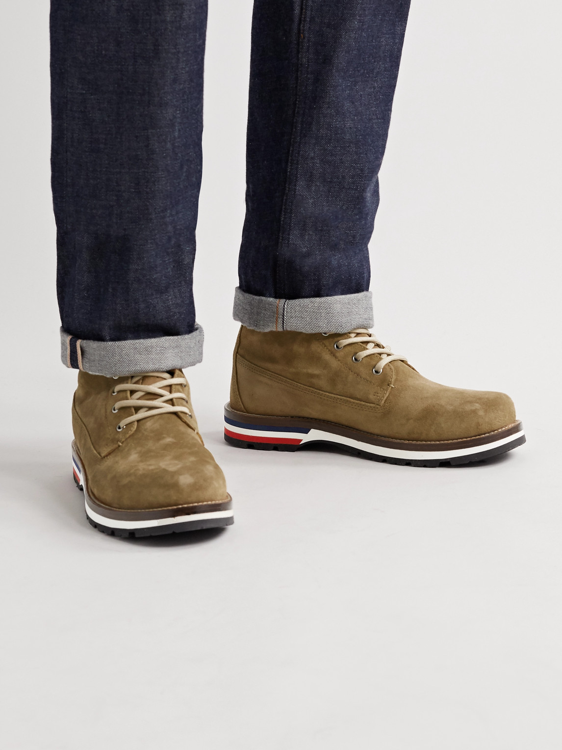 Moncler Vancouver Striped Suede Hiking Boots In Neutrals