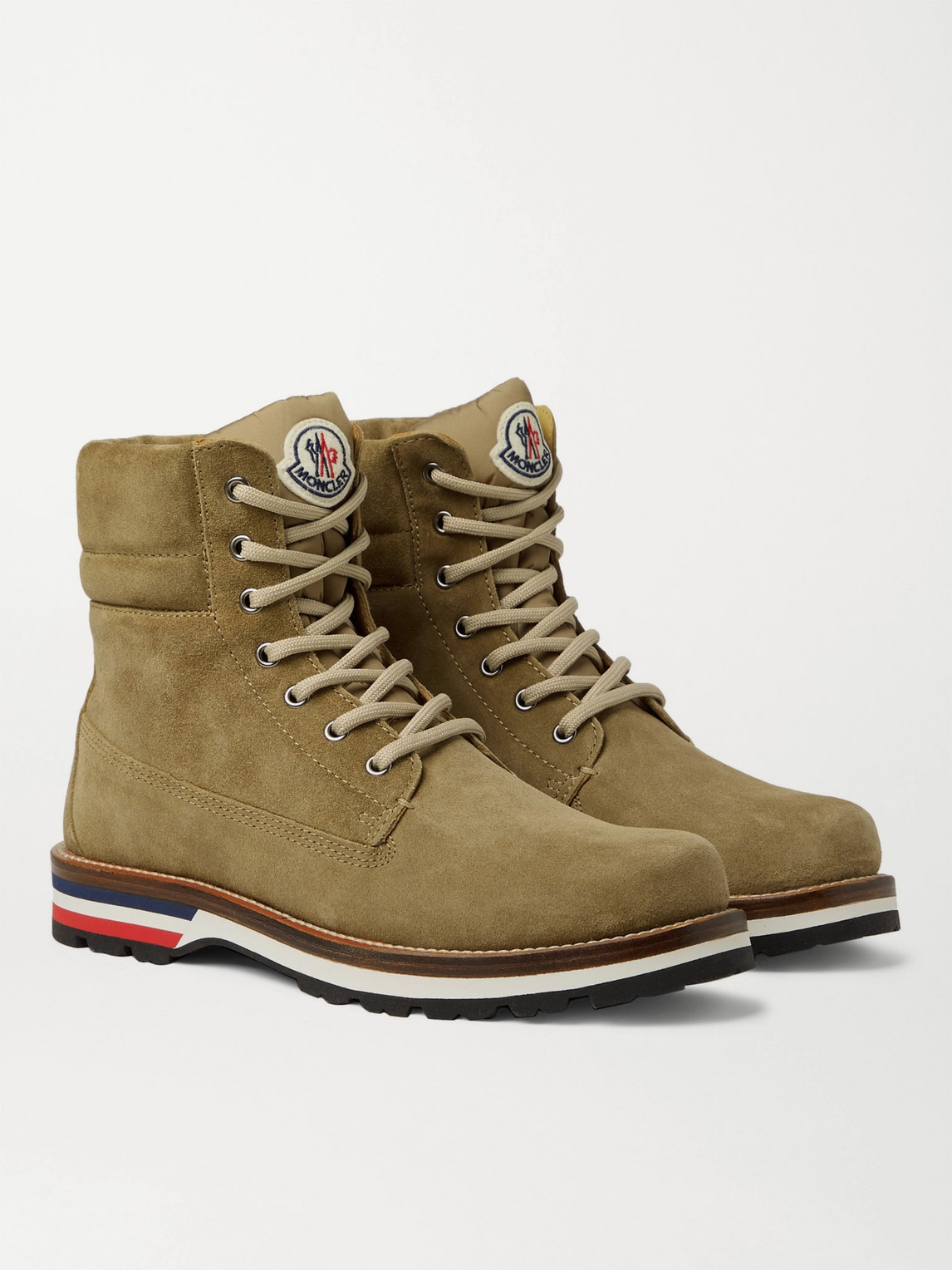 Shop Moncler Vancouver Striped Suede Hiking Boots In Neutrals