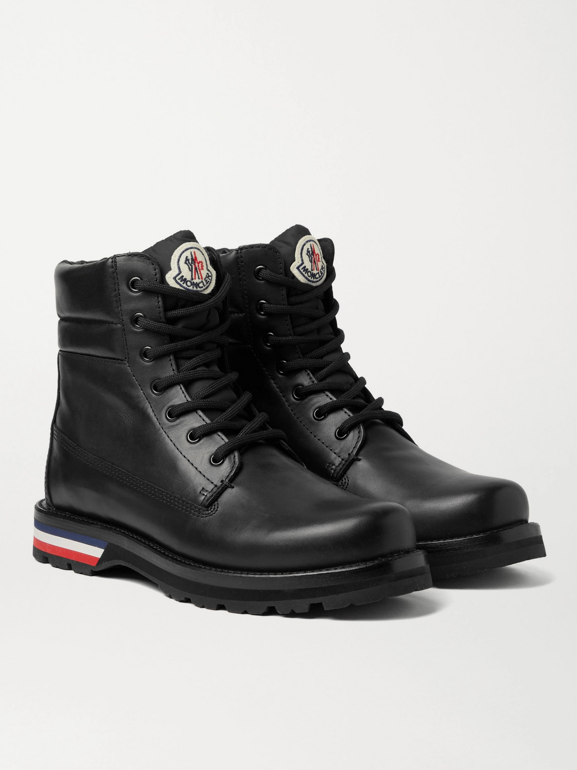 Shop Moncler Vancouver Striped Leather Hiking Boots In Black