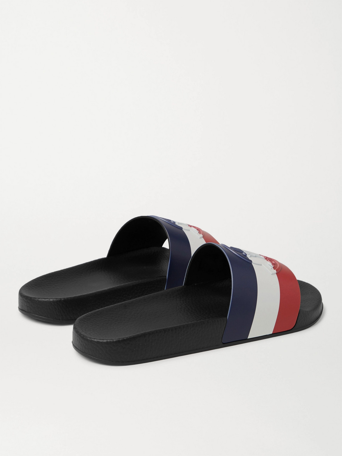 Shop Moncler Basile Logo-embossed Striped Rubber Slides In Black