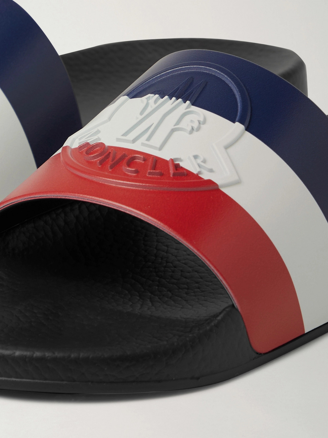 Moncler Basile Blue Slides With Tricolour Toe Strap In Rubber Man In Black