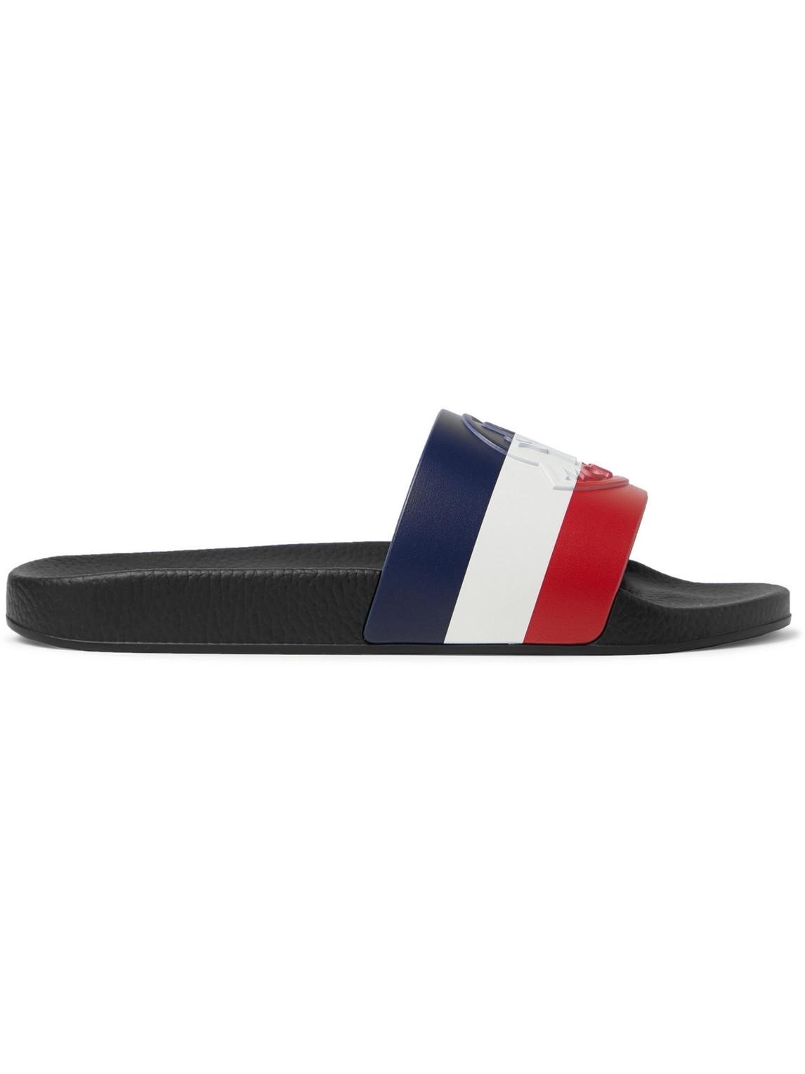 Shop Moncler Basile Logo-embossed Striped Rubber Slides In Black