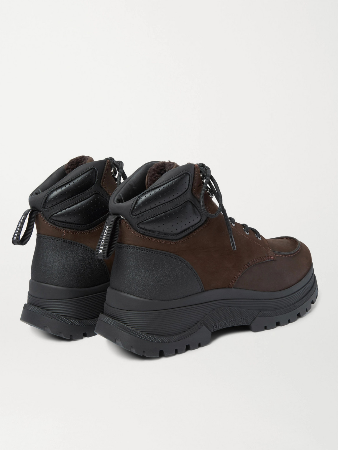 Shop Moncler Ulderic Leather-trimmed Shearling-lined Nubuck Boots In Brown