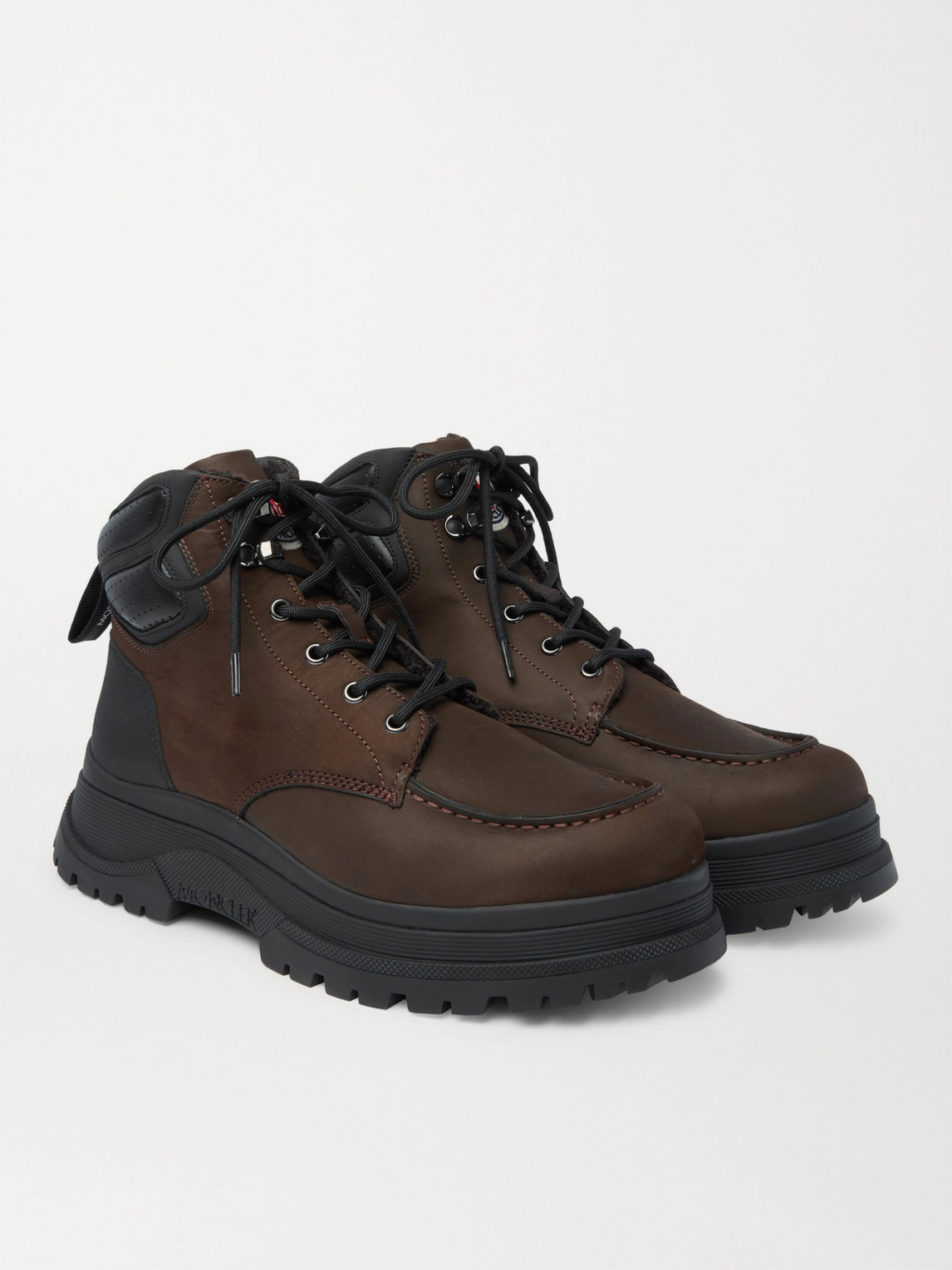 Shop Moncler Ulderic Leather-trimmed Shearling-lined Nubuck Boots In Brown