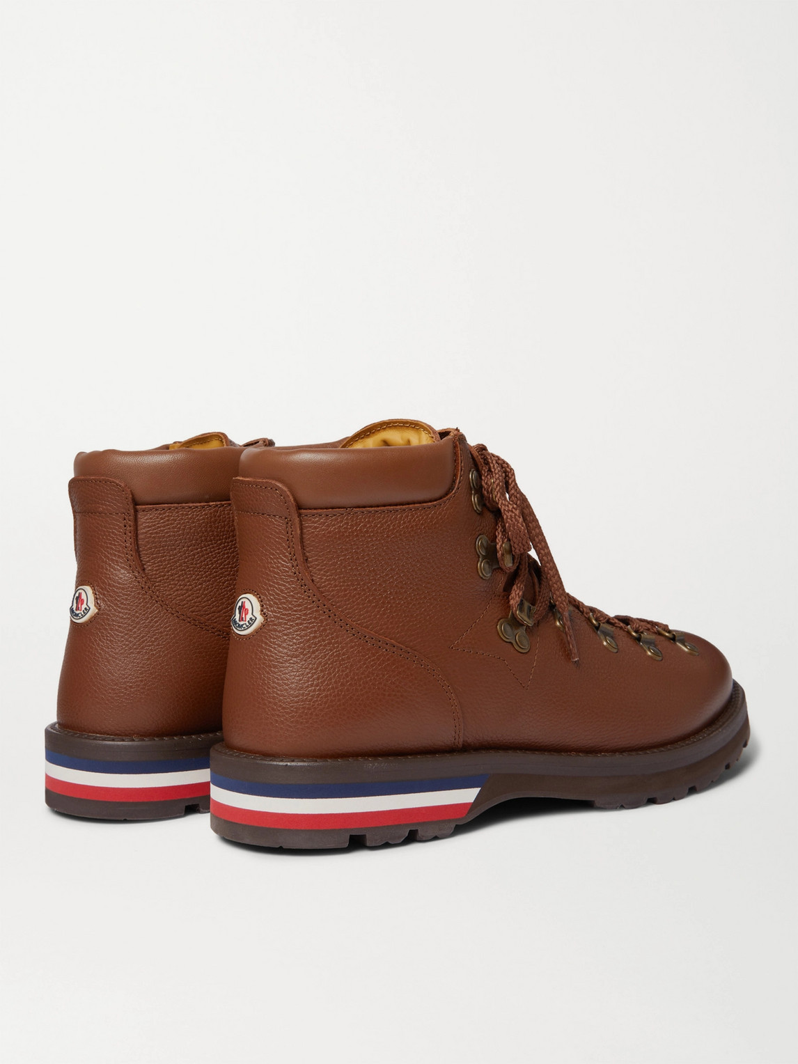 Shop Moncler Striped Full-grain Leather Boots In Brown