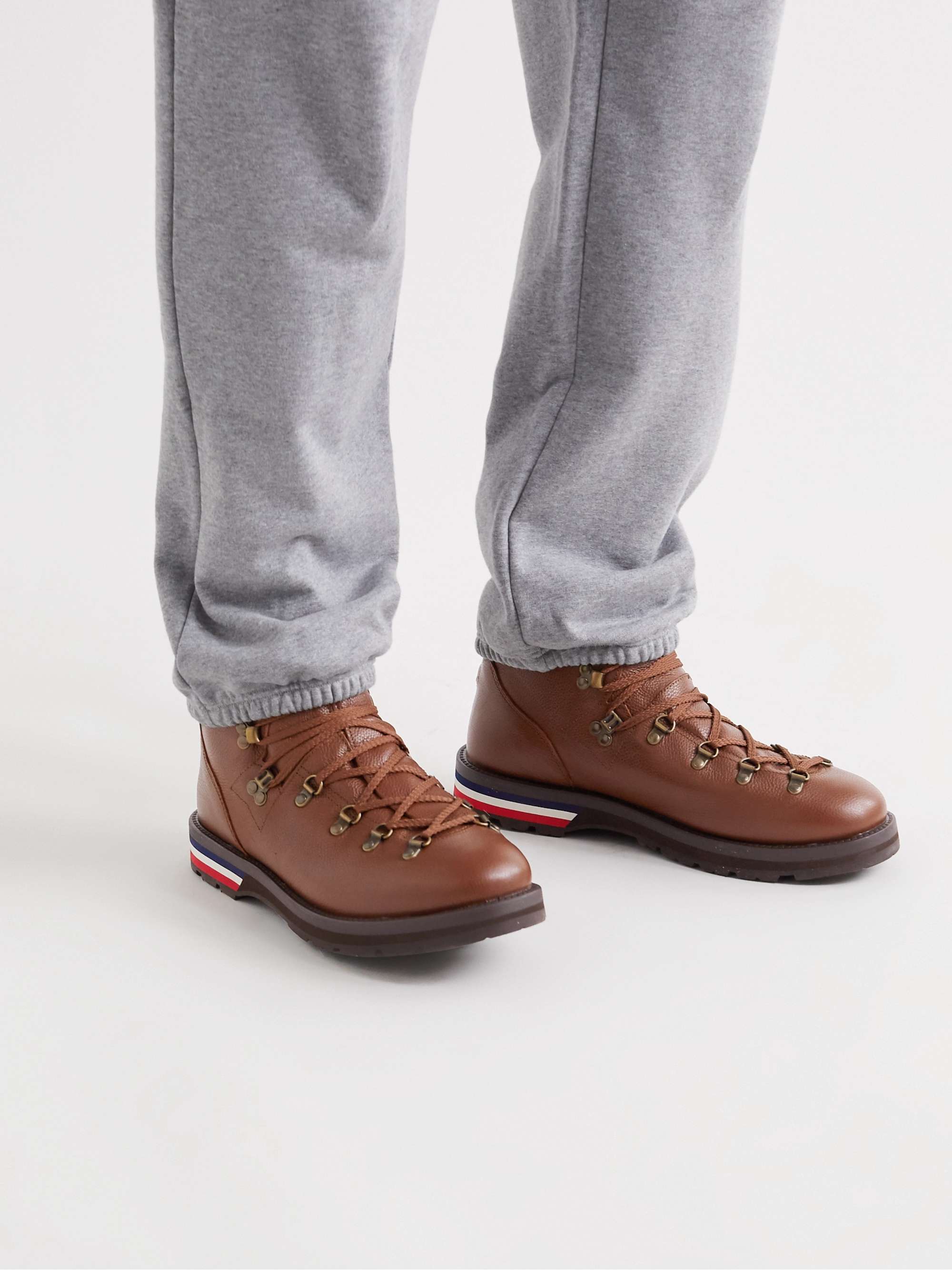 MONCLER Striped Full-Grain Leather Boots