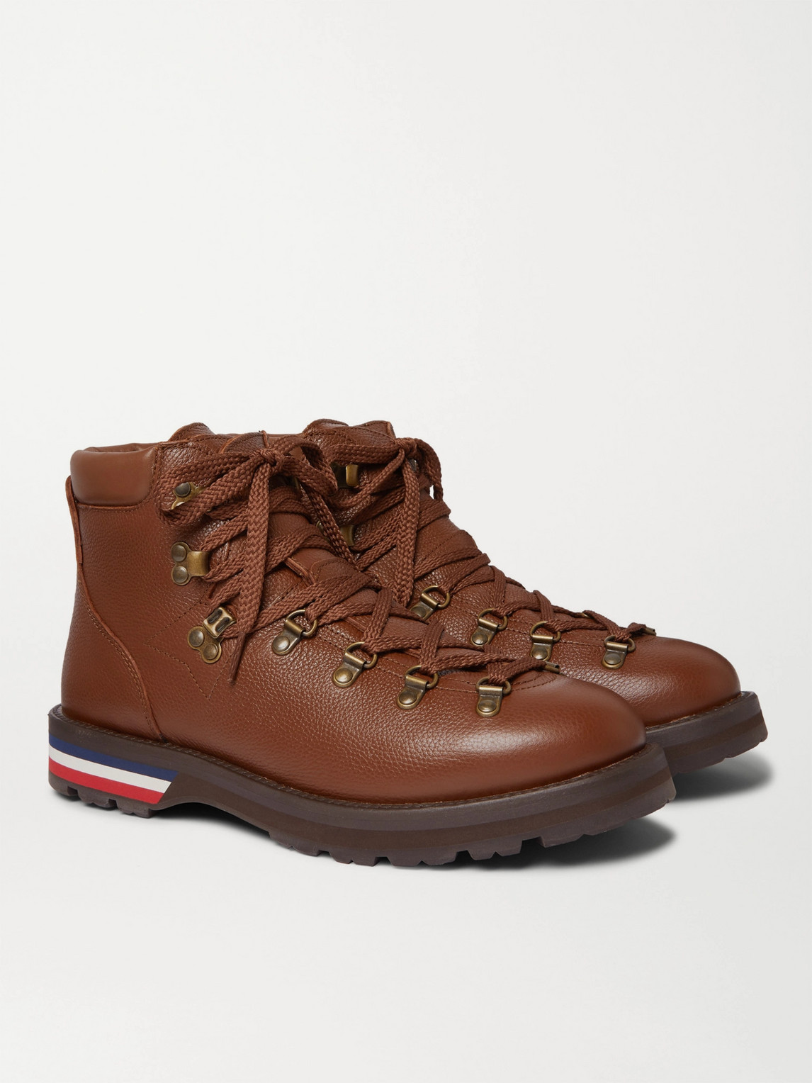 Shop Moncler Striped Full-grain Leather Boots In Brown