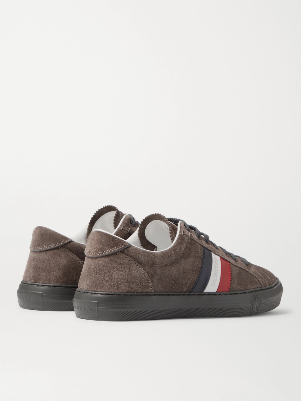 Shop Moncler New Monaco Suede And Leather Sneakers In Gray