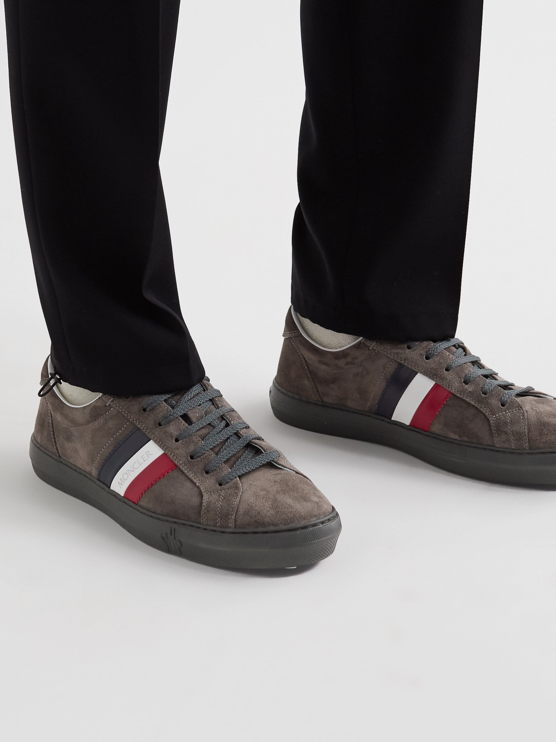 Shop Moncler New Monaco Suede And Leather Sneakers In Gray