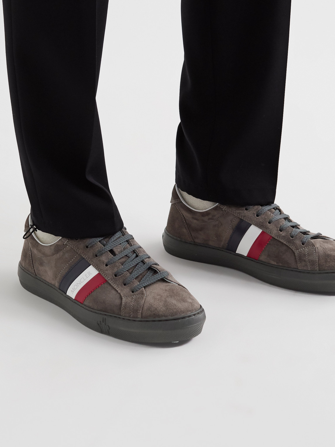 Moncler Men's Monaco Tricolor Suede Low-top Sneakers In Gray