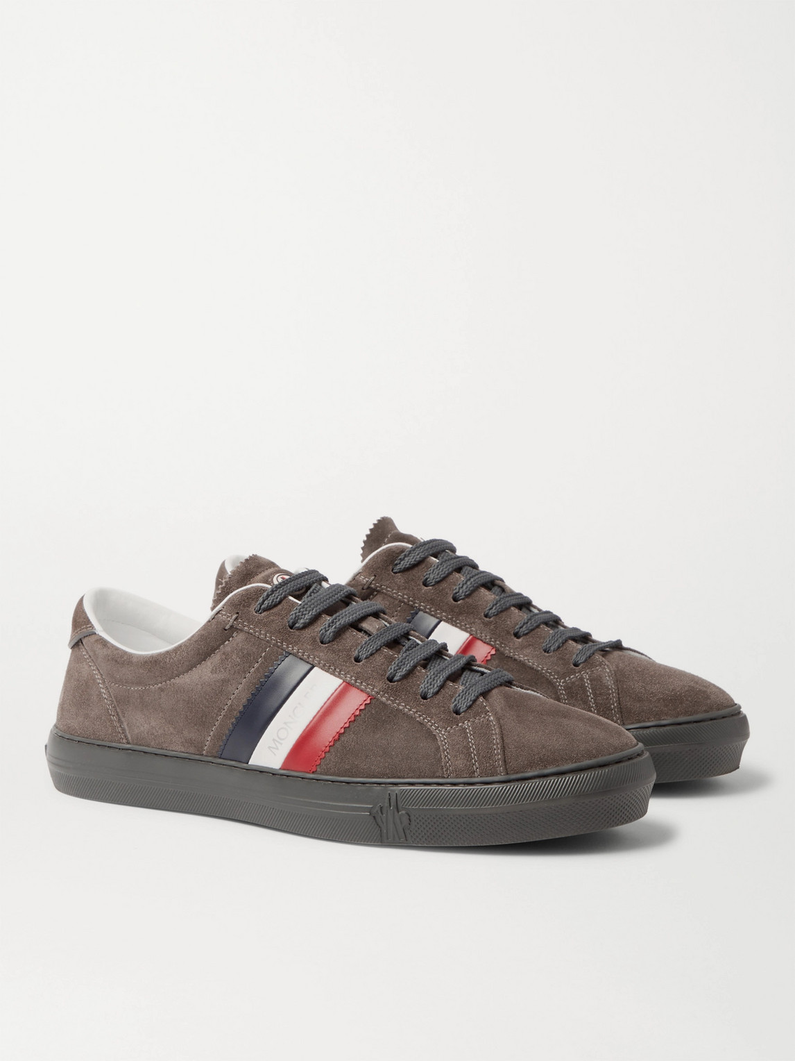 Shop Moncler New Monaco Suede And Leather Sneakers In Gray