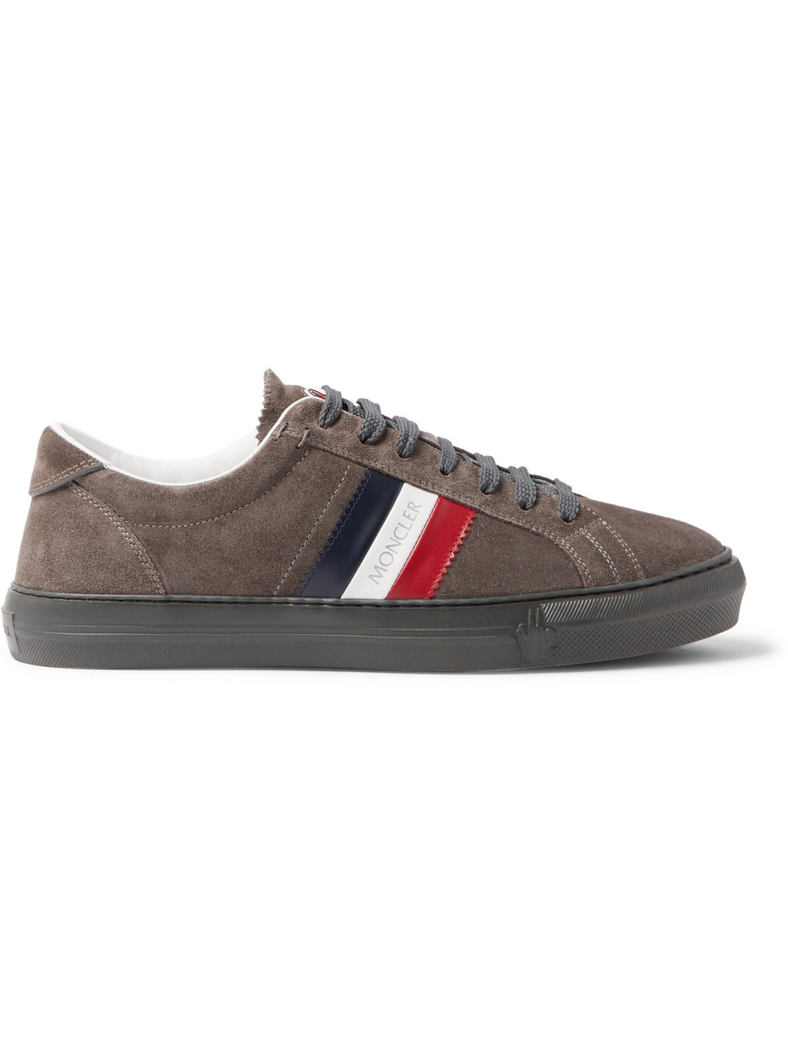 Shop Moncler New Monaco Suede And Leather Sneakers In Gray