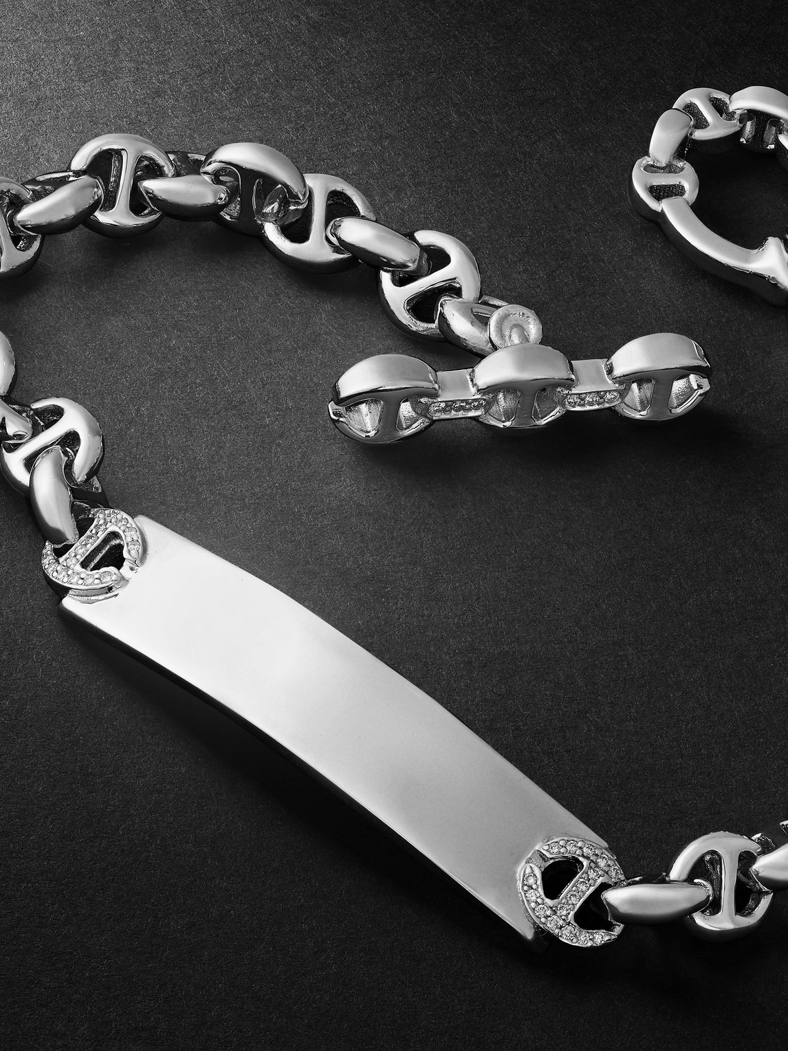Hoorsenbuhs Open-Link Monogram 5mm Sterling Silver Diamond Bracelet - Men | Thumbnail 4