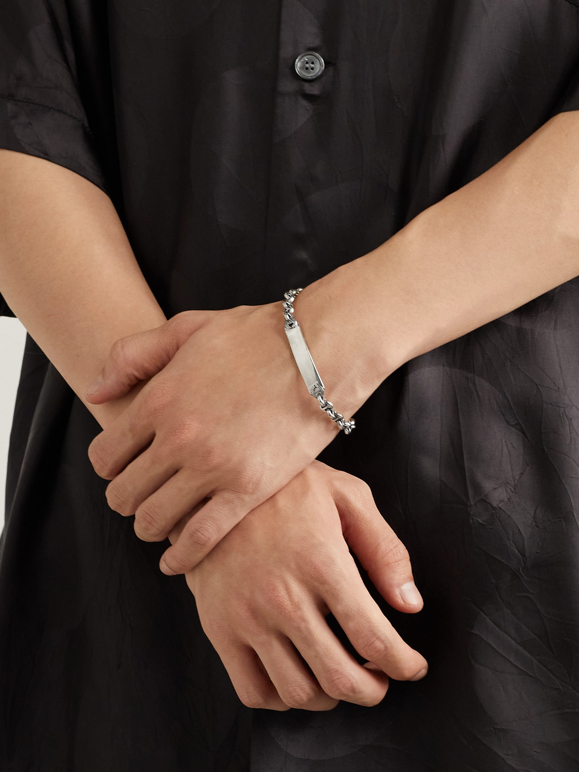 Hoorsenbuhs Open-Link Monogram 5mm Sterling Silver Diamond Bracelet - Men | Thumbnail 2