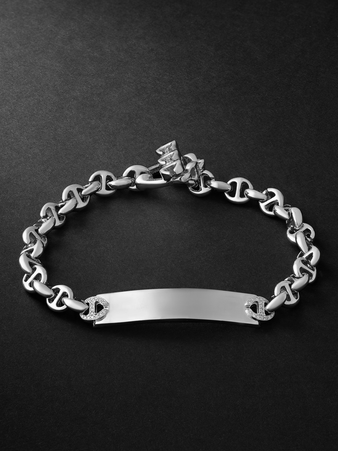 HOORSENBUHS OPEN-LINK MONOGRAM 5MM SILVER DIAMOND BRACELET