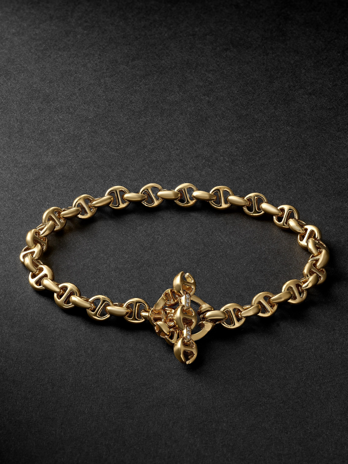 Hoorsenbuhs Open-link Monogram 5mm Gold Diamond Bracelet