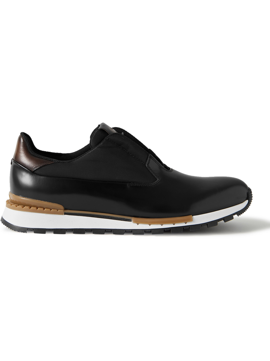 Shop Berluti Fast Track Torino Leather And Shell Sneakers In Black