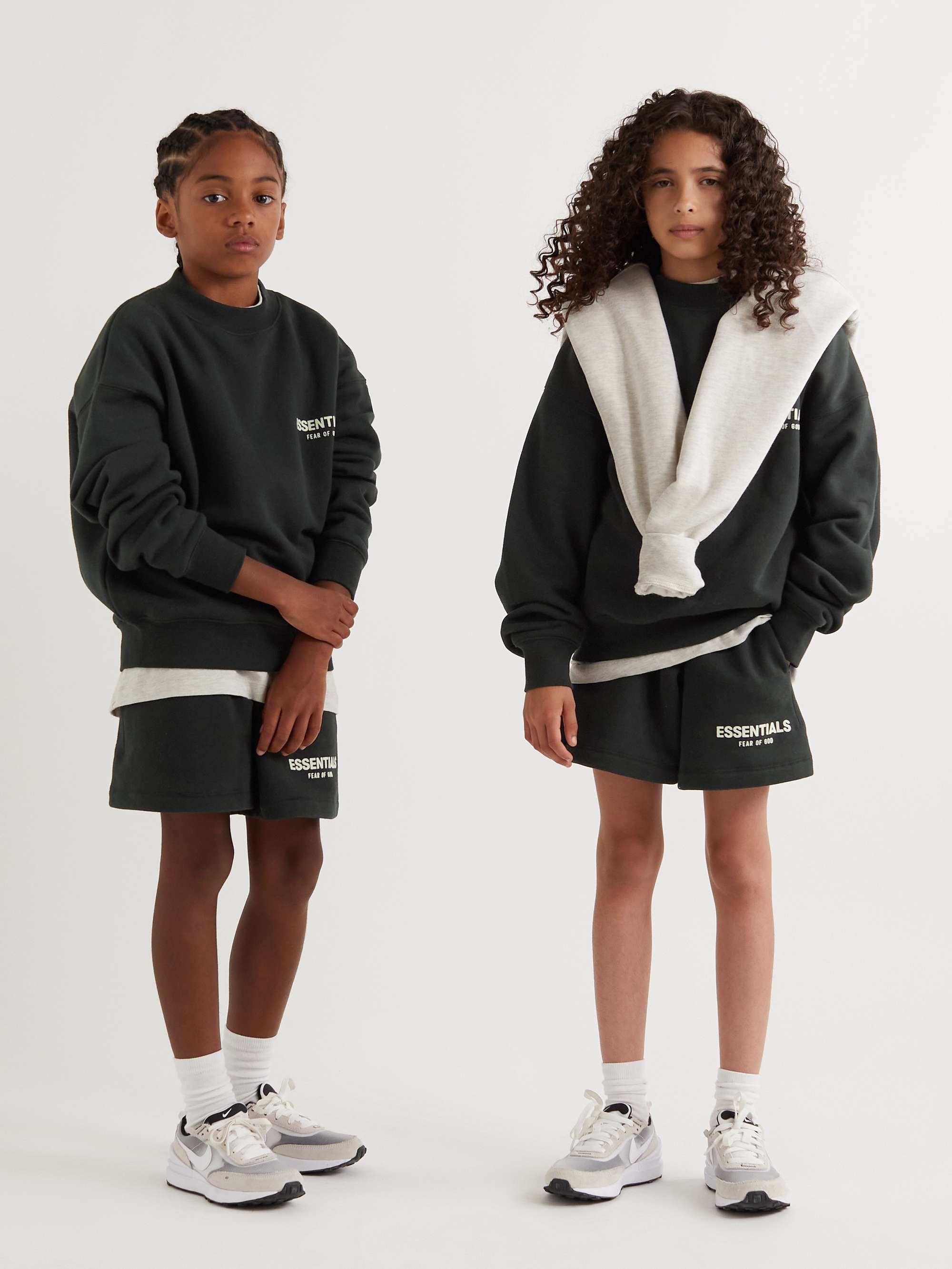 FEAR OF GOD ESSENTIALS KIDS Logo-Flocked Cotton-Blend Jersey Drawstring Shorts