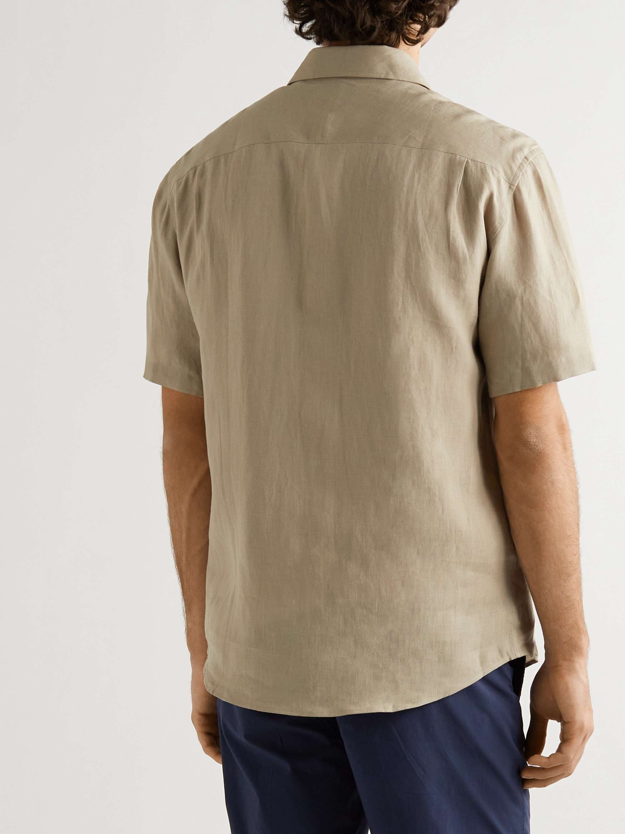 DUNHILL Logo-Embroidered Linen Shirt