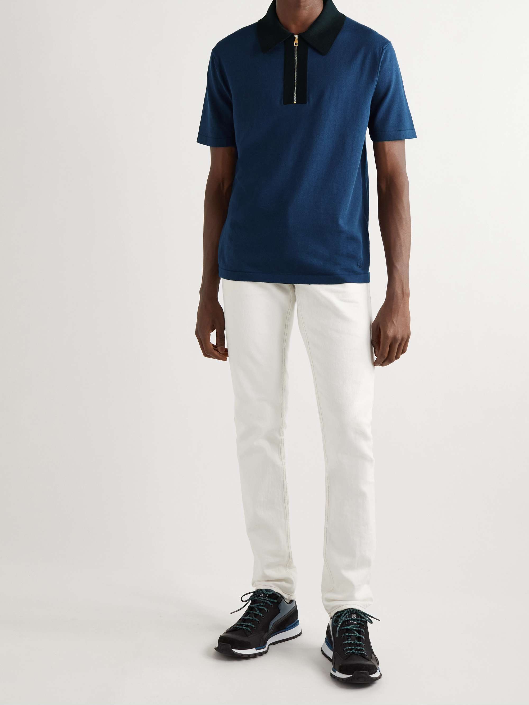 DUNHILL Cotton and Mulberry Silk-Blend Half-Zip Polo Shirt