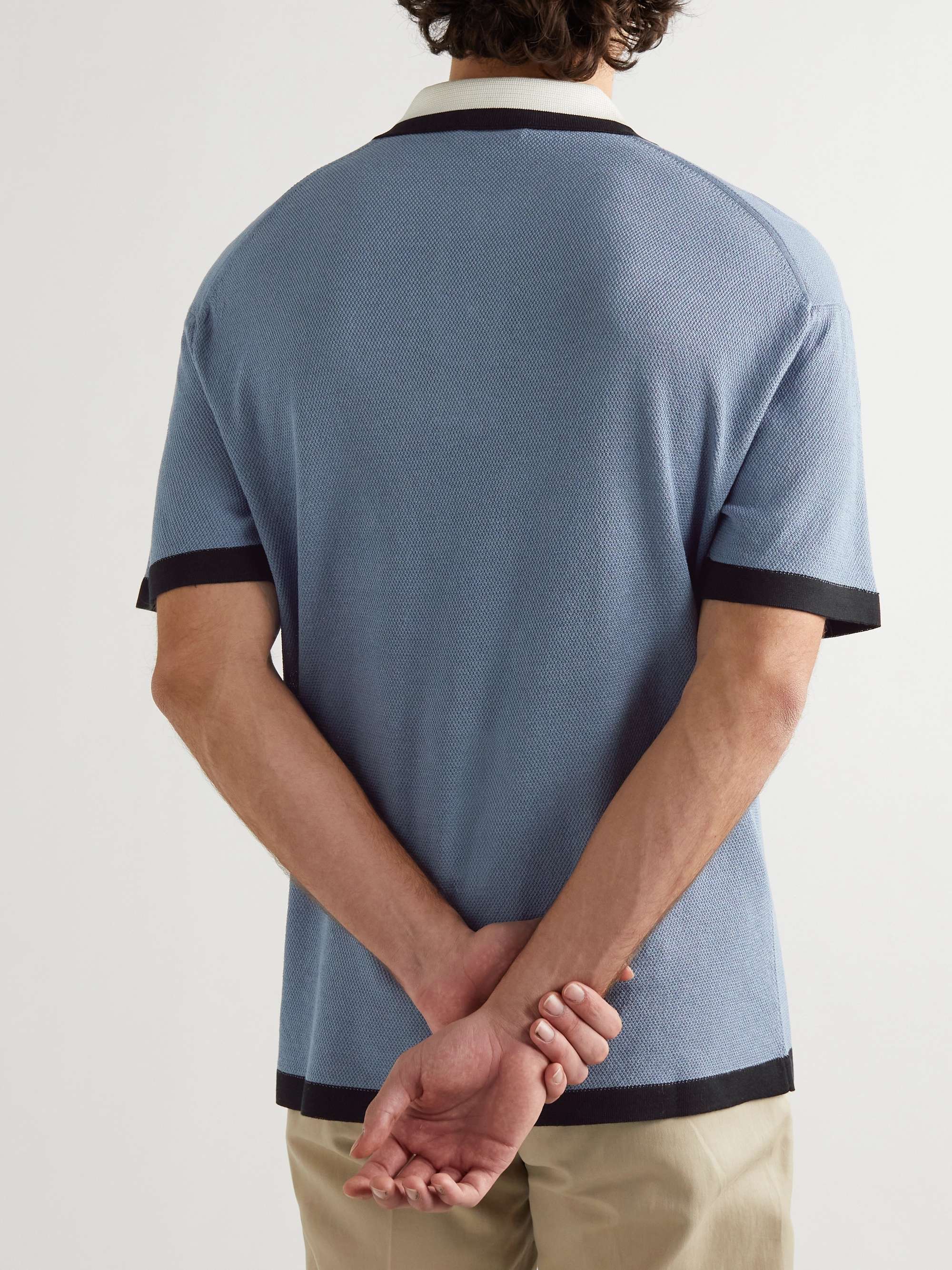 DUNHILL Colour-Block Recycled Mulberry Silk and Cotton-Blend Polo Shirt